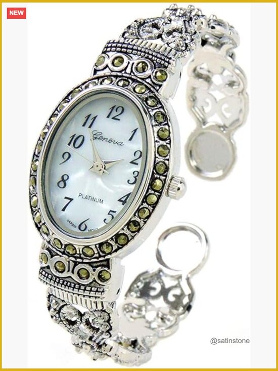 Marcasite Crystal Oval Face Women\'s Bangle Cuff Watch main image 6
